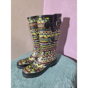 Sakroots Peace Paisley Colorful Boho Tribal Pattern Tall Rain‎ Boots Women's 8